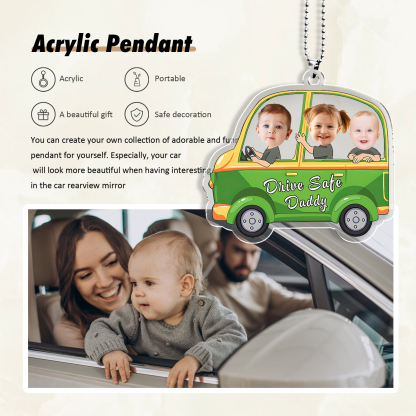 Acrylic Keyring/Decoration Personalised 3 Photos, Name And Text Child Driving Pattern Pendant For Dad