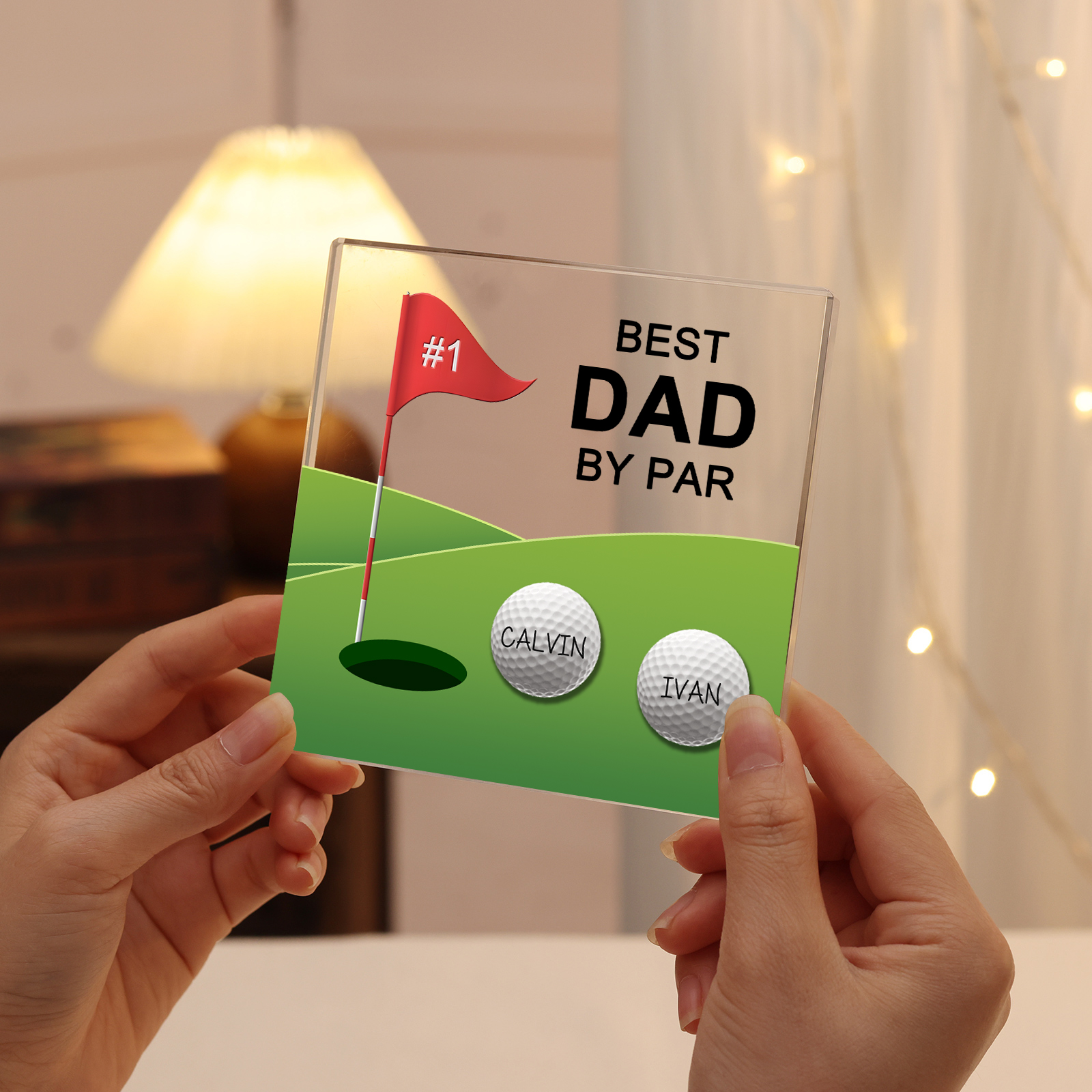 2 Names - Personalised Name and Text Acrylic Decor - Best Dad By Par - Father's Day Gift for Dad