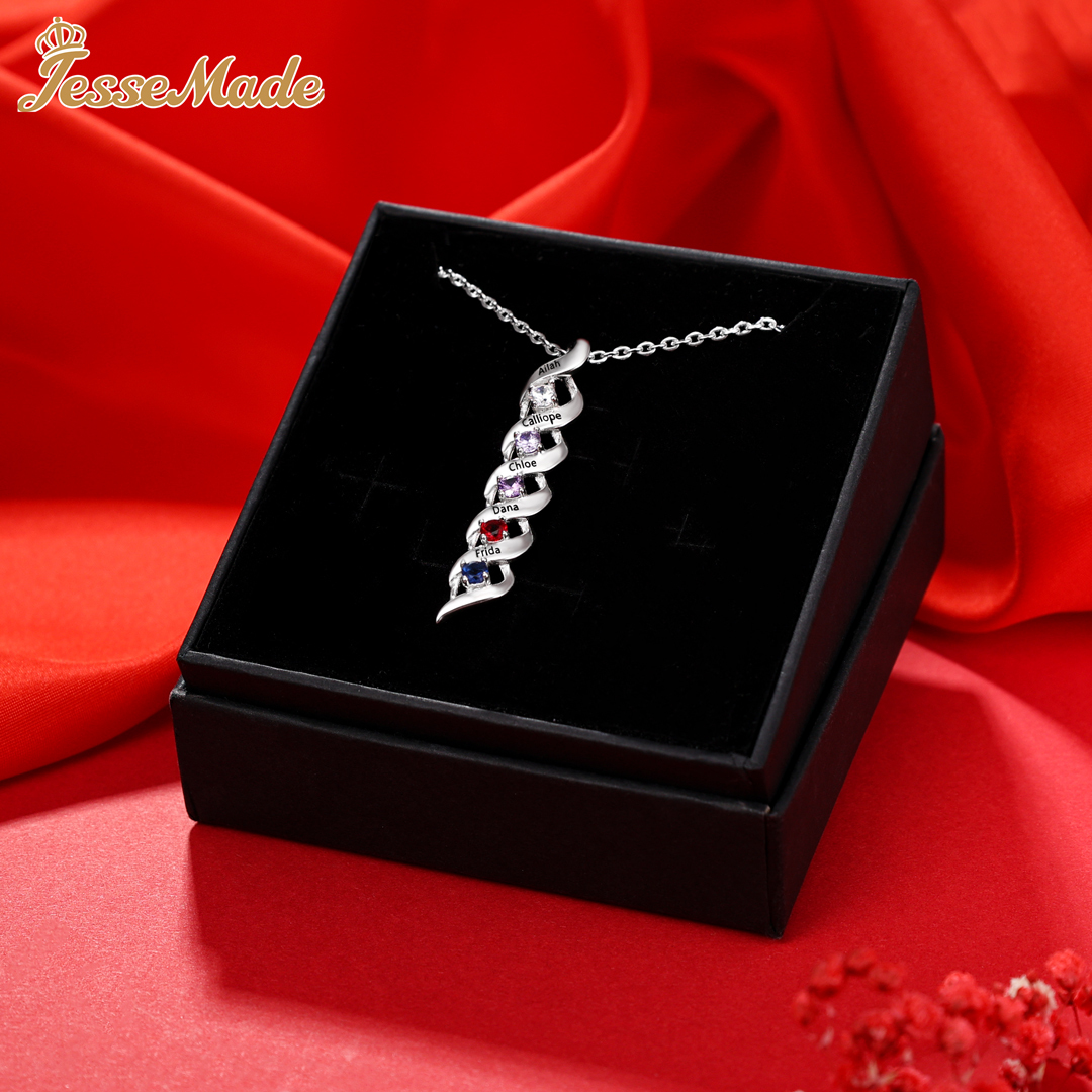 5 Names-Personalised Necklace Cascading Pendant with 5 Birthstones Engraving 5 Names Gifts for Her