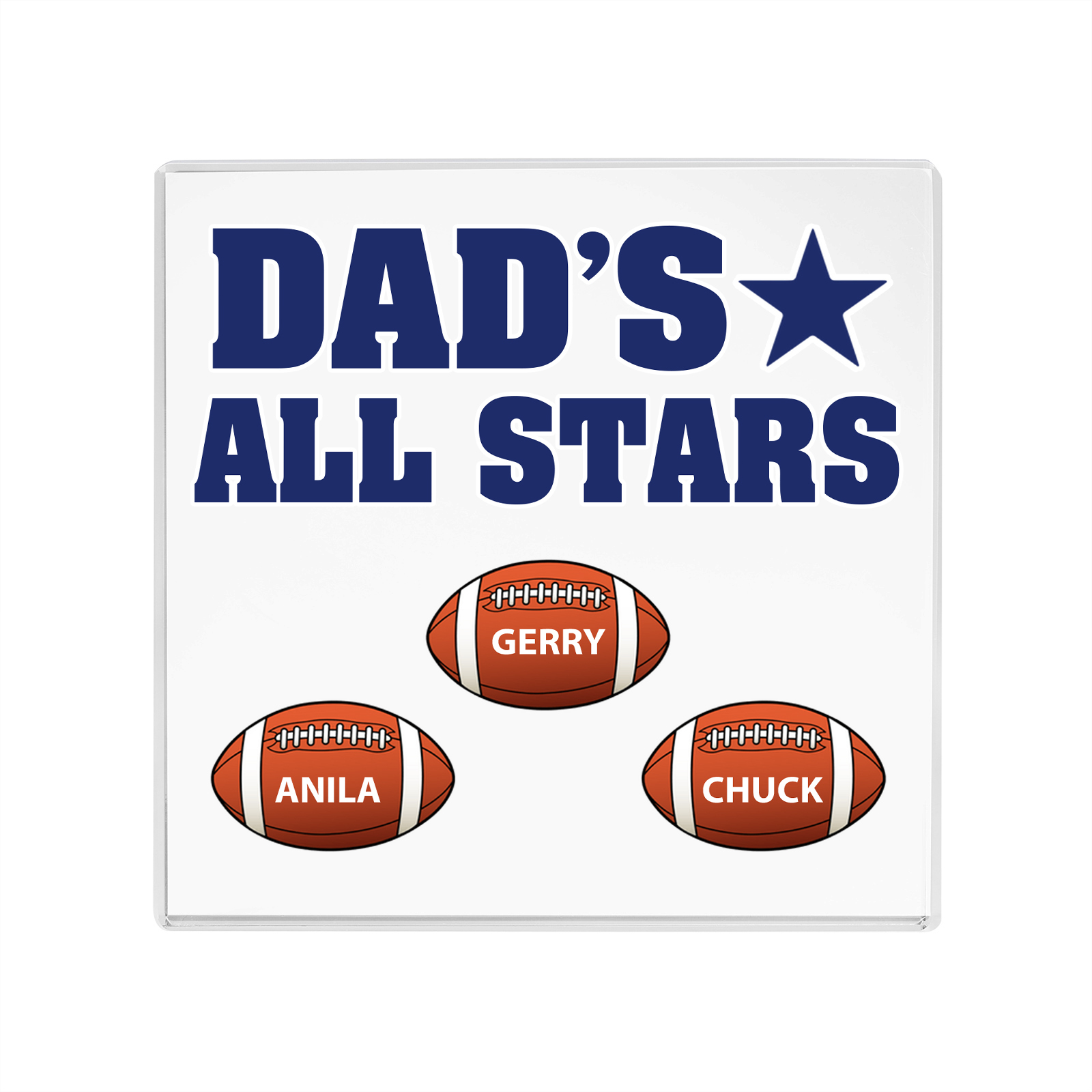 3 Names - Personalised Football Acrylic Keepsake Customized Name Acrylic Plaque Decoration Father's Day Gift for Dad