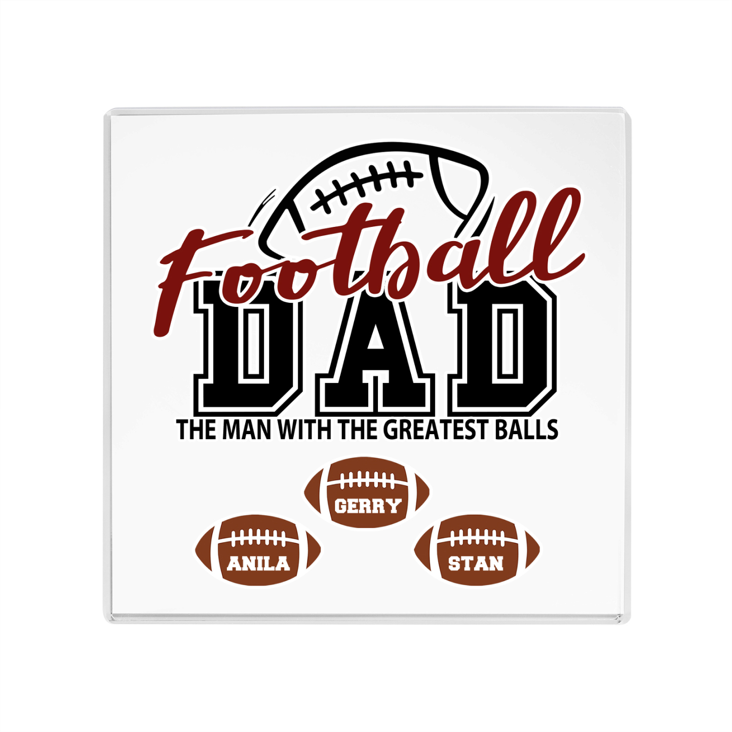 3 Names - Personalised Football Acrylic Keepsake Customized Name Acrylic Plaque Decoration Father's Day Gift for Dad