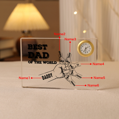 6 Names - Personalised Fist Bump Acrylic Rectangular Clock Ornament Father's Day Gift for Dad