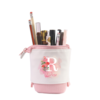 Personalised Pencil Case Custom Name & Letter & Birthday Flower Pen Pouch Back To School Gift for Kids
