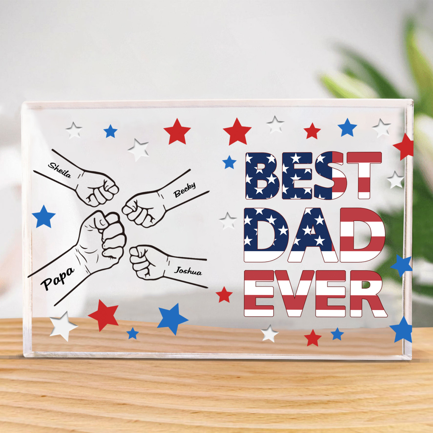 4 Names - Personalised Fist Family Acrylic Keepsake Customized Name Acrylic Home Decor Gift for Dad