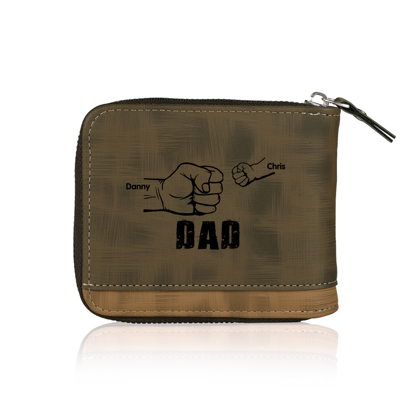 2 Names - Personalised Photo Custom Leather Men's Zipper Wallet as a Father's Day Gift for Dad