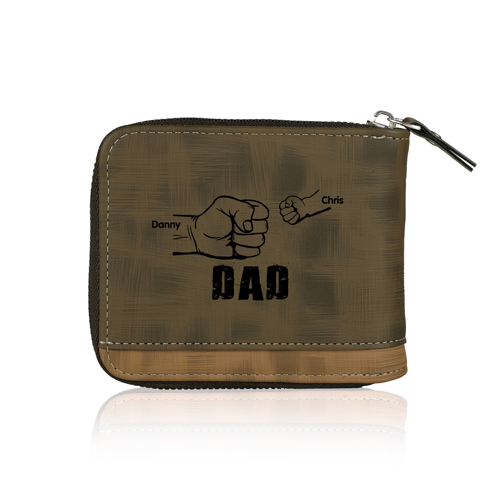 2 Names - Personalised Photo Custom Leather Men's Zipper Wallet as a Father's Day Gift for Dad