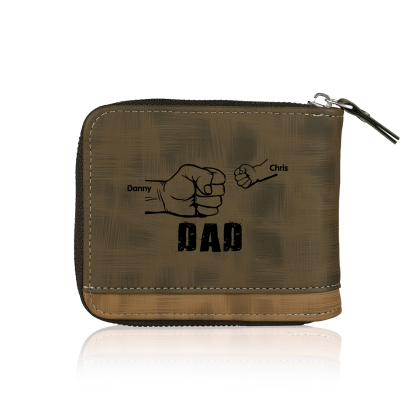 2 Names - Personalised Photo Custom Leather Men's Zipper Wallet as a Father's Day Gift for Dad