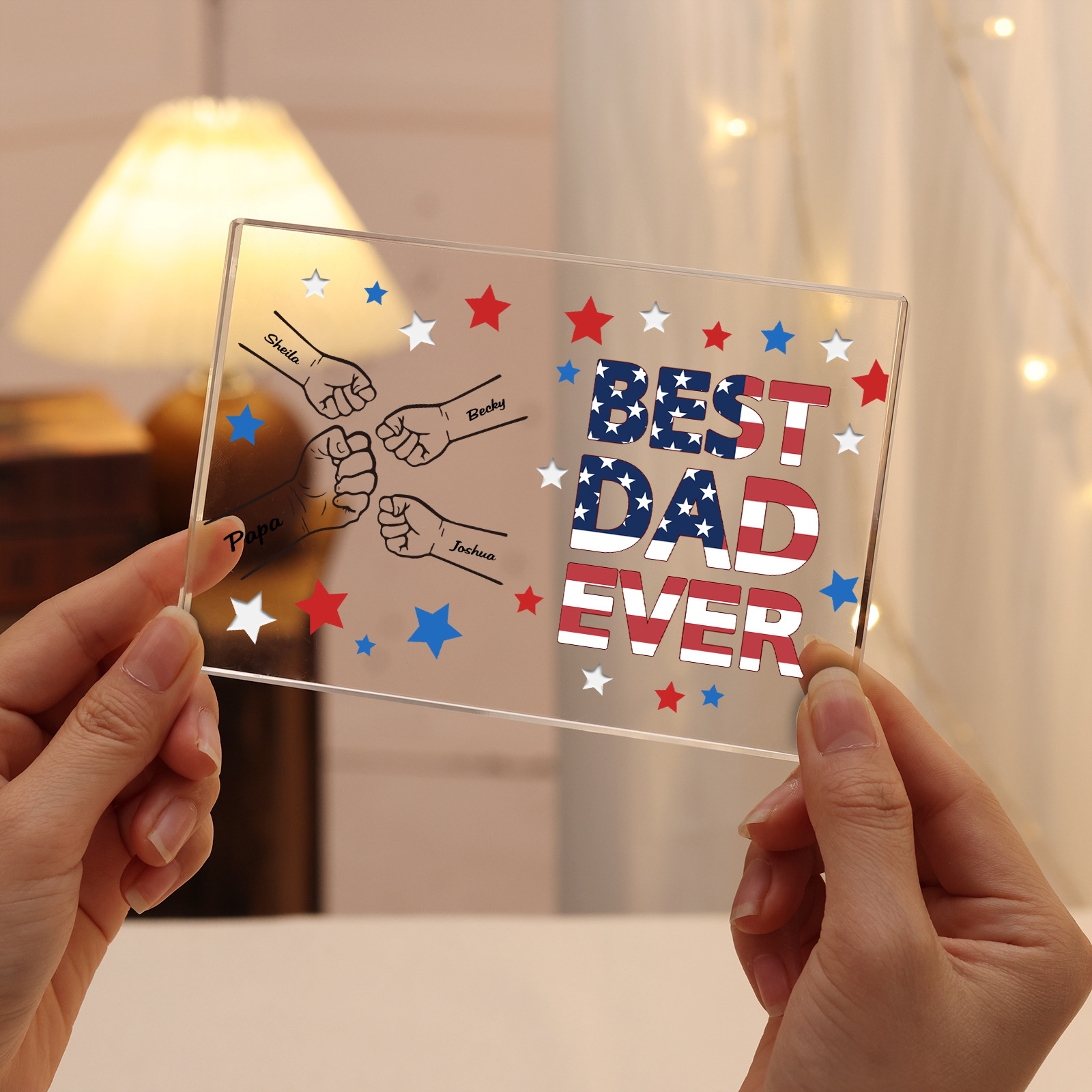 4 Names - Personalised Fist Family Acrylic Keepsake Customized Name Acrylic Home Decor Gift for Dad