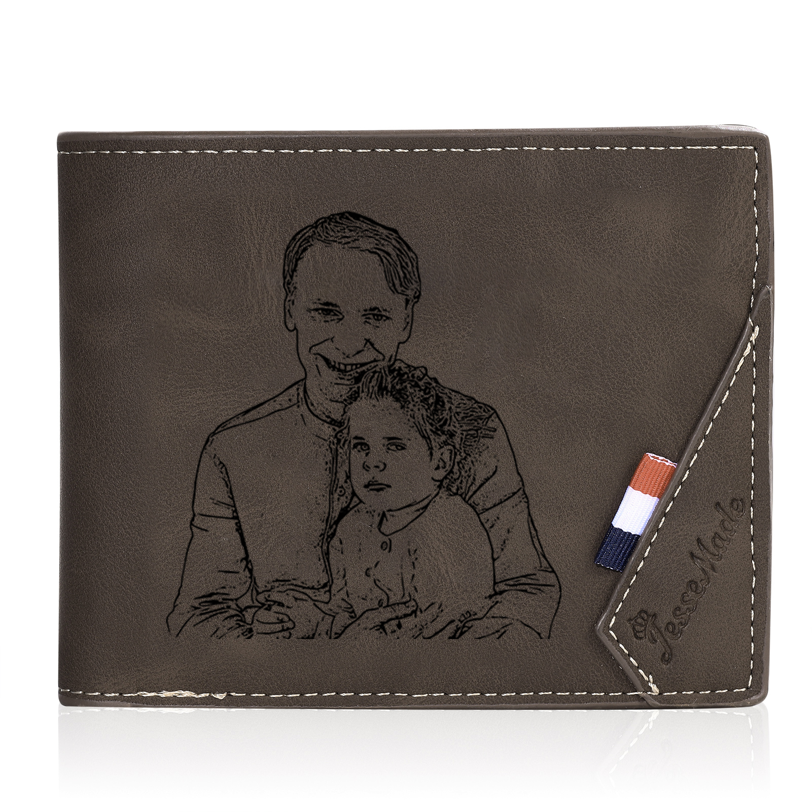 6 Names - Personalised Photo Custom Leather Men's Wallet as a Father's Day Gift for Dad