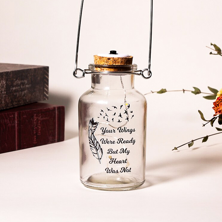 Personalised Memorial Jar Night Light Your Wings Were Ready But my Heart Was Not LED Lamp