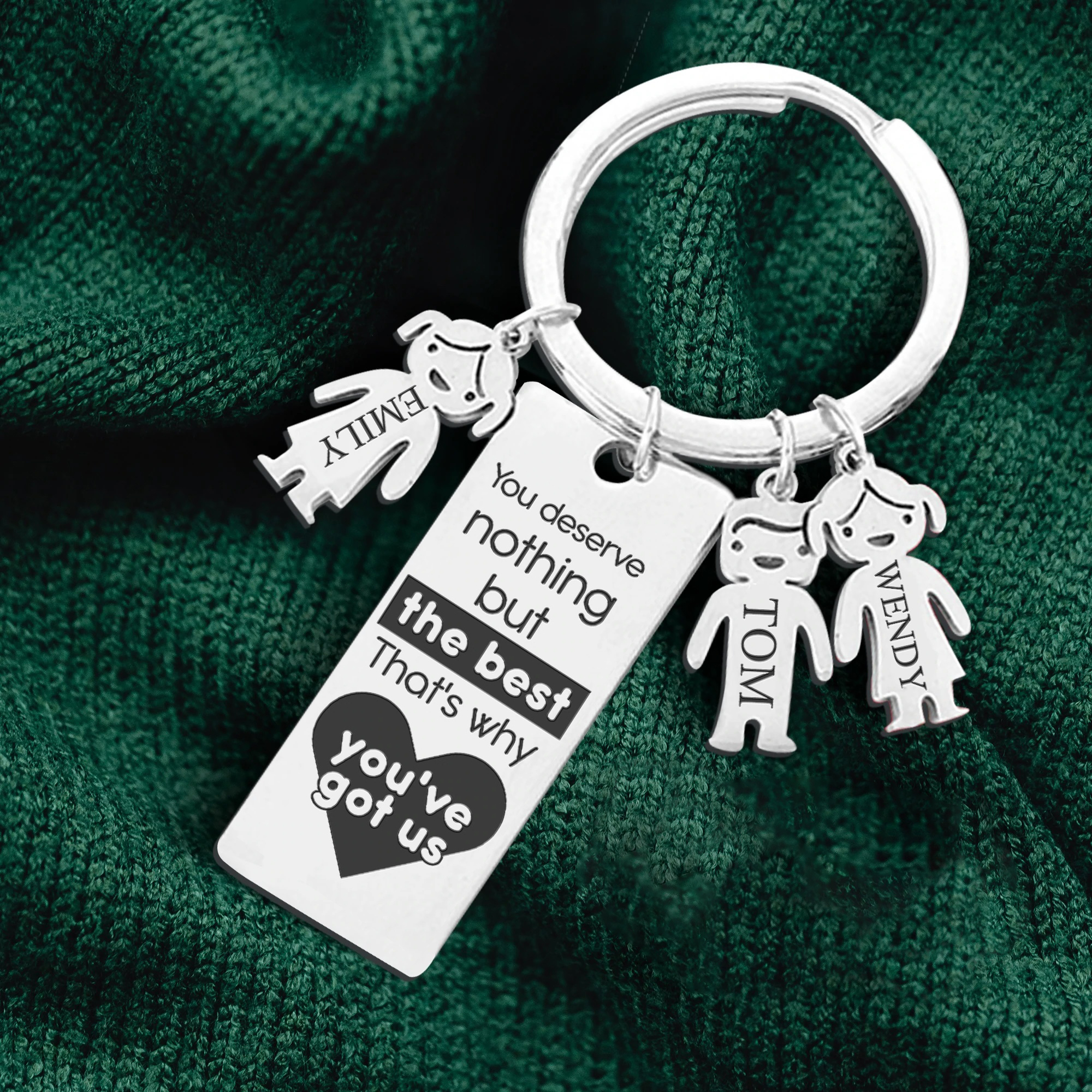 Custom Engraved 3 Children's Names Personalised Keyrings With Kids Charm - Mother's Day Gify for Mum