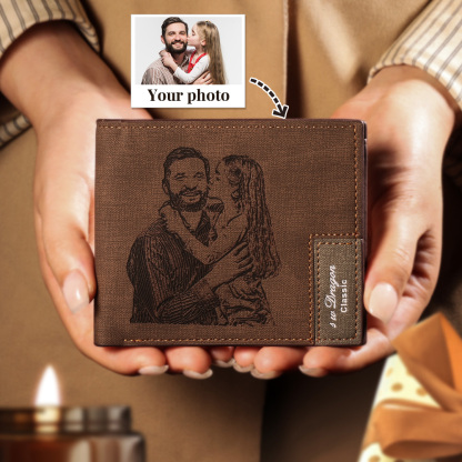 Deep Brown Personalised Leather Wallet Engraved Photo Short Purse Gifts For Men