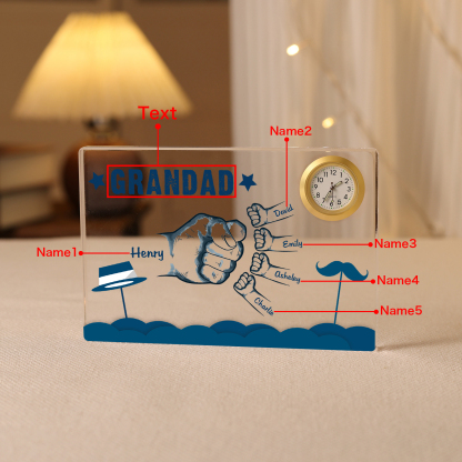 5 Names - Personalised Fist Bump Custom Name Acrylic Clock Ornament Father's Day Gift for Dad