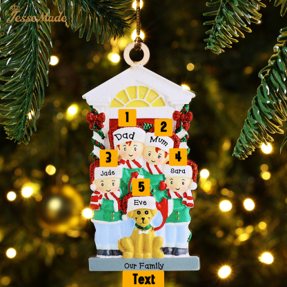 4 Names+Dog Name-Personalised Family Christmas Xmas Tree Decoration Hanging Wooden Ornament with Name-Family with Dog