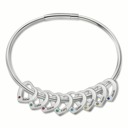 Personalised Women’s Bracelet with Custom 8 Names & Birthstones Heart Bracelet Gift for Her | Jessmade