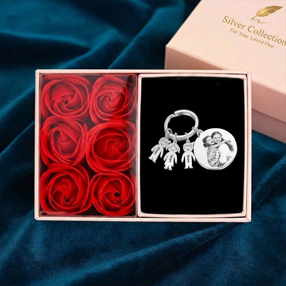 Personalised 1-5 Kid Charms Keyring For Family