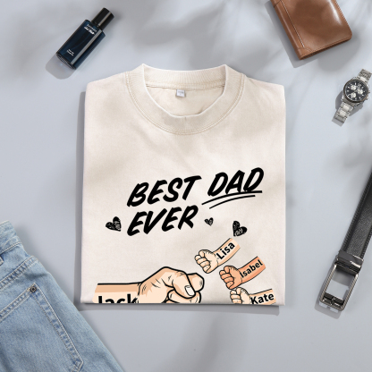 Best Dad Ever - Personalised 2–7 Names Family T-Shirt Custom Fist Bump Short Sleeve Father's Day Gifts For Dad