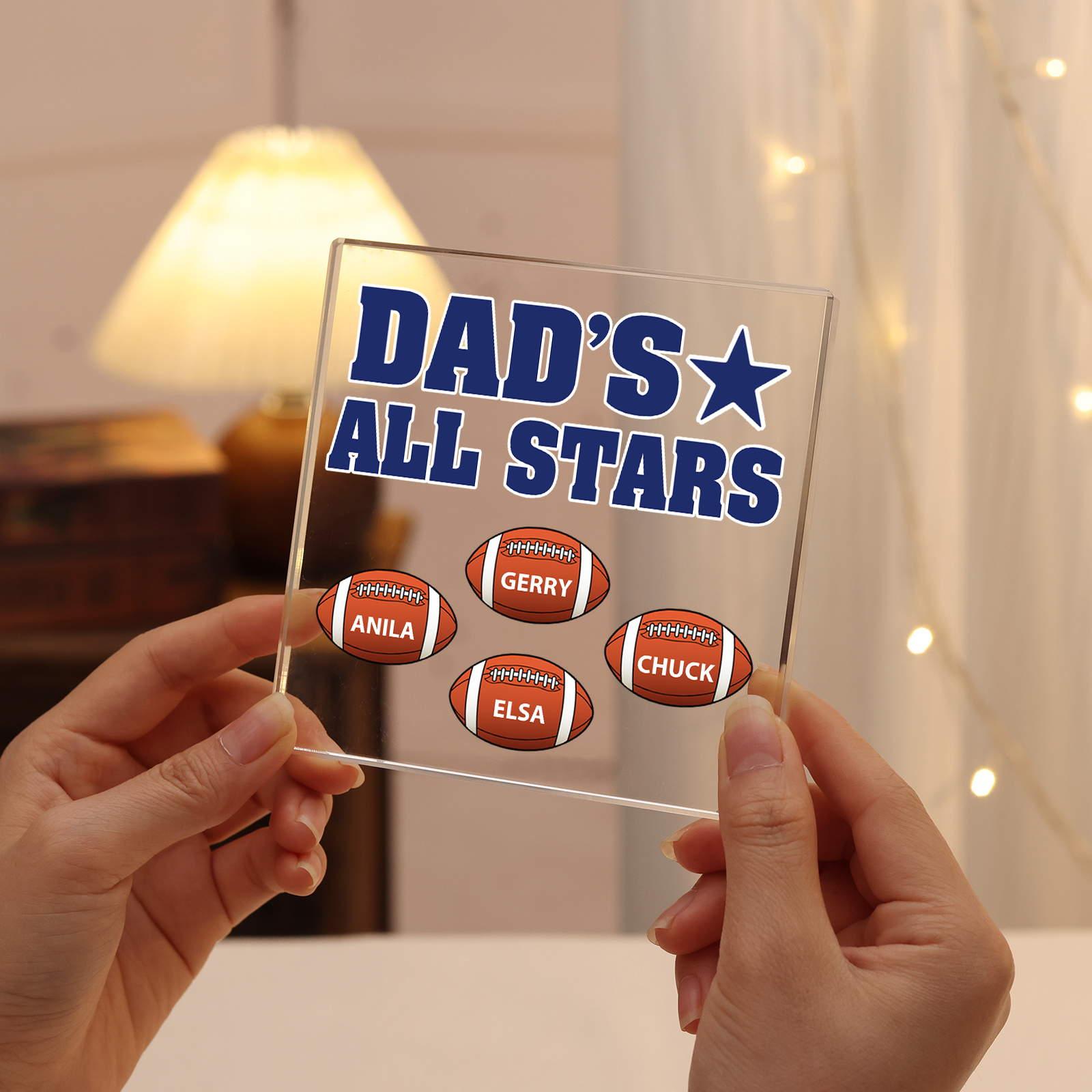4 Names - Personalised Football Acrylic Keepsake Customized Name Acrylic Plaque Decoration Father's Day Gift for Dad