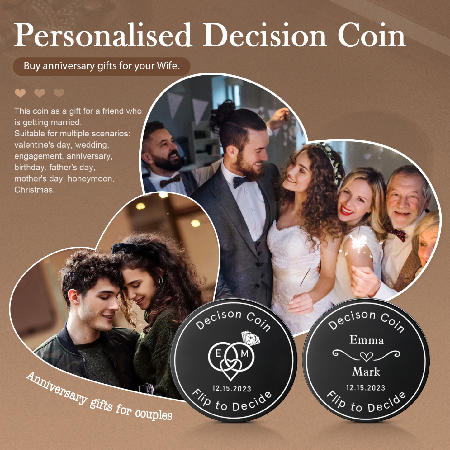 2 PCS Personalized Name Stainless Steel Couple Coin Custom Text And Date Special Gift
