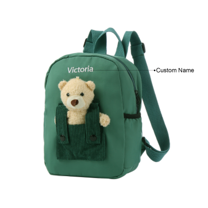 Personalised Bear School Bag Custom Name Canvas Backpack Back To School Gift for Kids