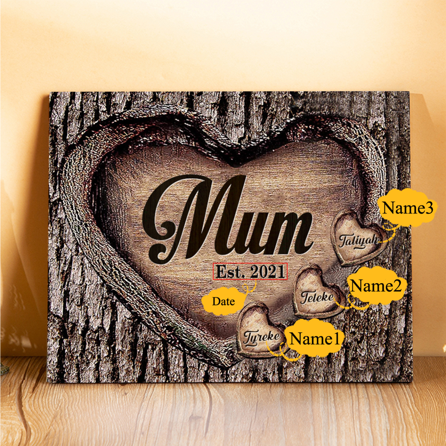 3 Names-Personalised Mum Wooden Ornament Custom Names Home Decoration - Mother's Day Gift For Mum