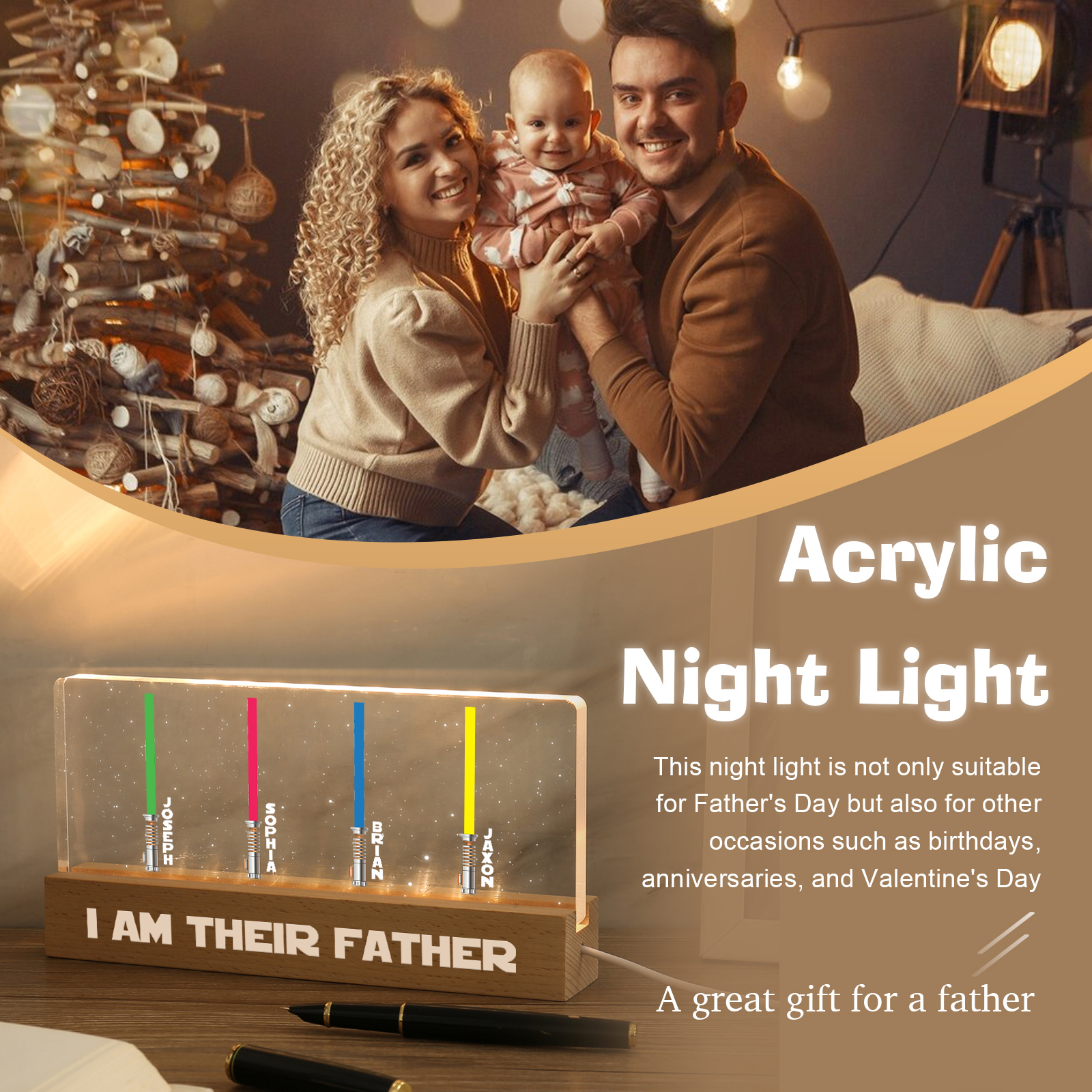 Personalised Star Wars Logo Father's Day Gift - I'm Their Dad - Table Lamp with 4 Names