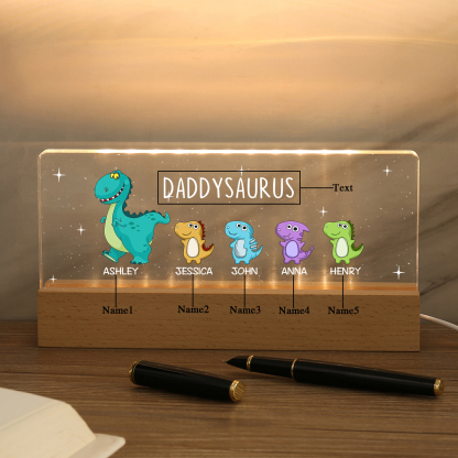 5 Names - Personalised Cute Dinosaur Pattern Beautiful Table Lamp Father's Day Gift for Dad