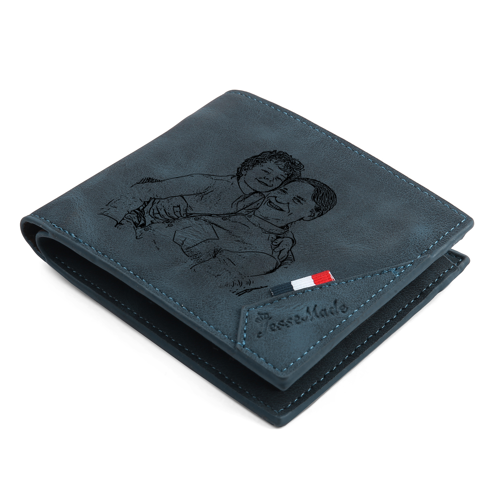 3 Names - Personalised Fist Bump Photo Custom Leather Men's Wallet as a Father's Day Gift for Dad