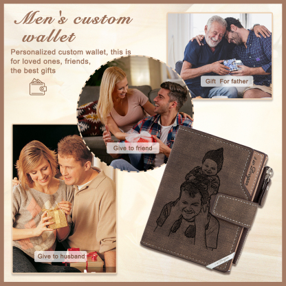 Trifold Wallet Customized Photo, Name and Letters Wallet Personalised Leather Letters Wallet Mens Gift For Him