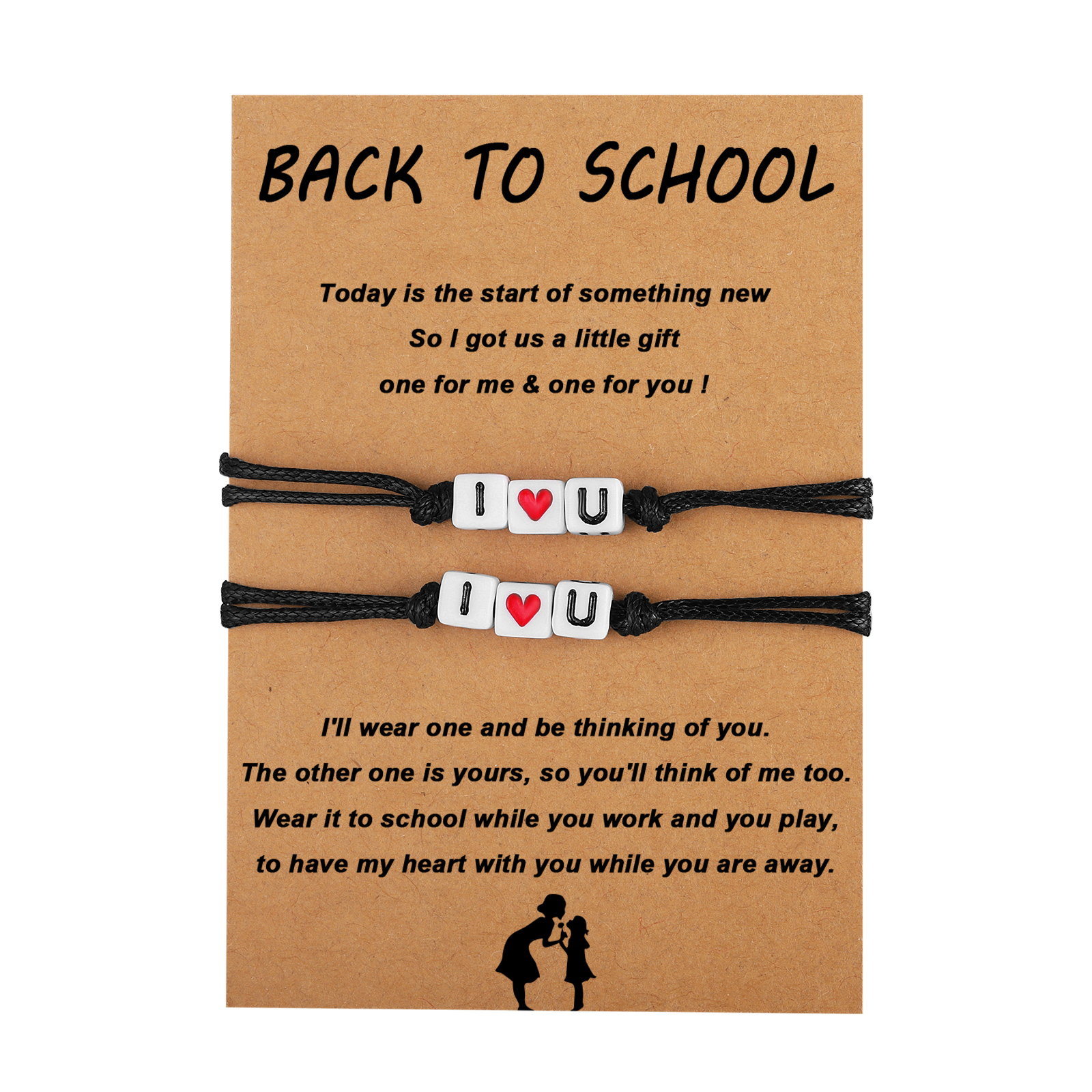 2Pcs Wax Rope Bracelets  I Love You Braided Bracelets with Warm Cards Children's Back to School Gifts