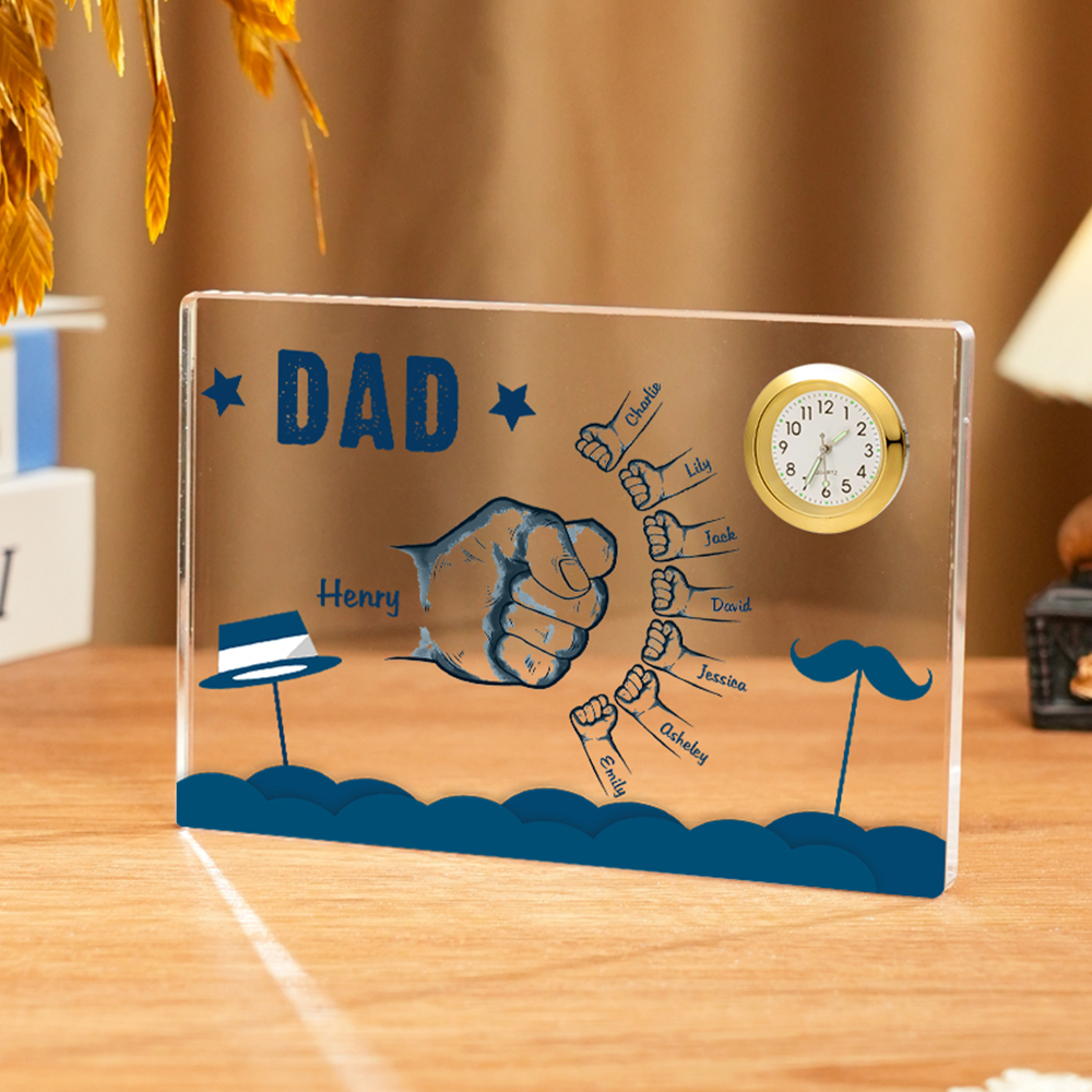 8 Names - Personalised Fist Bump Custom Name Acrylic Clock Ornament Father's Day Gift for Dad