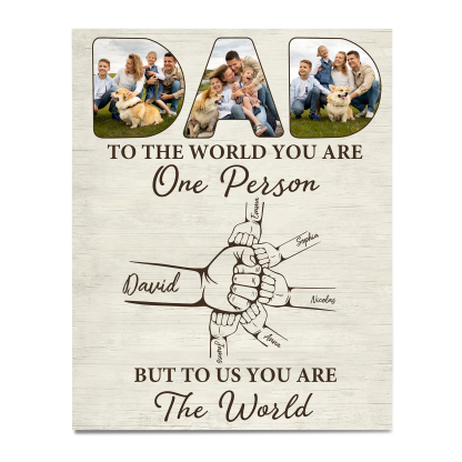 6 Names - Personalised Photos Fist Bump Home Wood Panel Painting Decorations Father's Day Gift for Dad