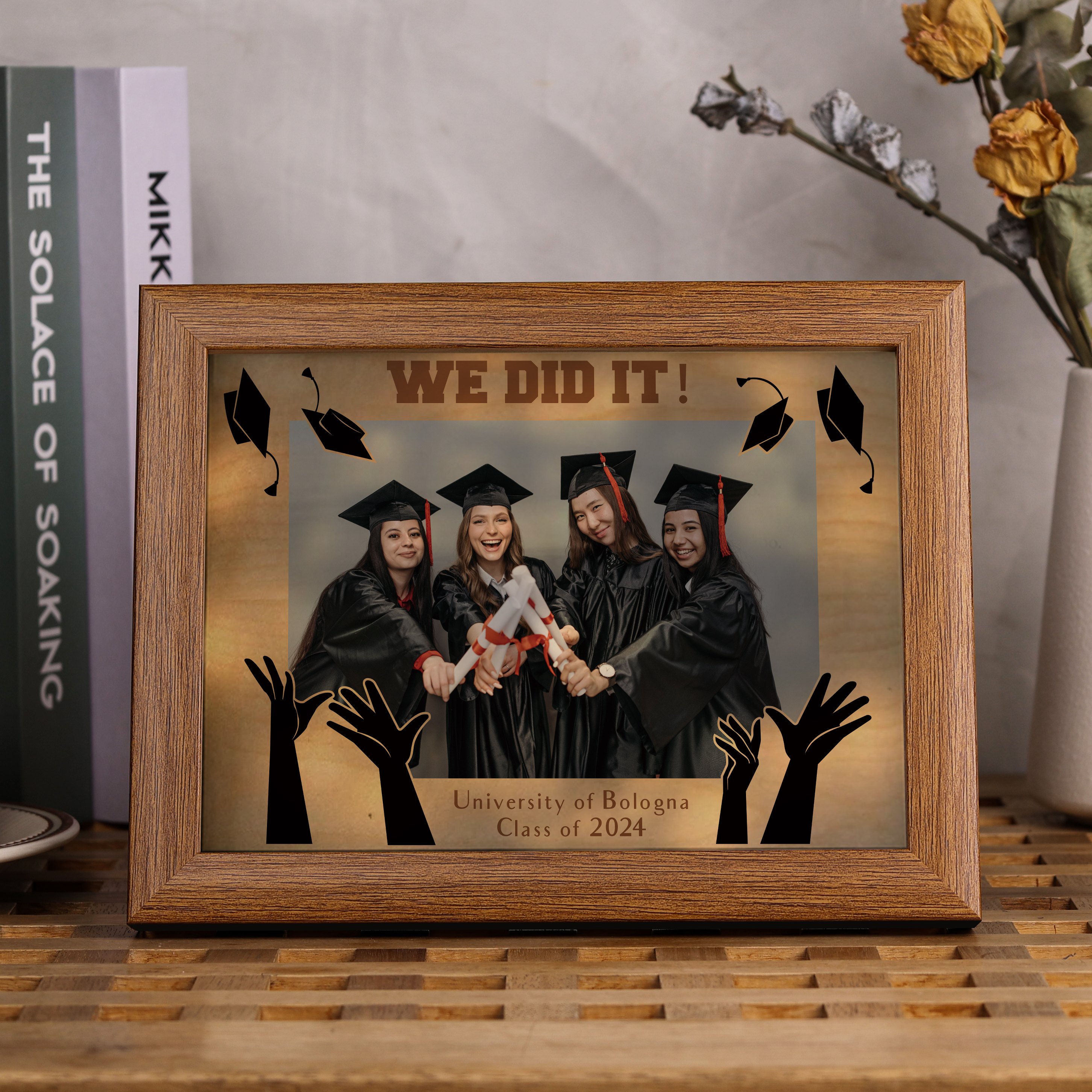 2024 Graduation Gift - Personalised Year & Photo & Text Wood Frame Night Light LED Night Light Gift for Her/Him