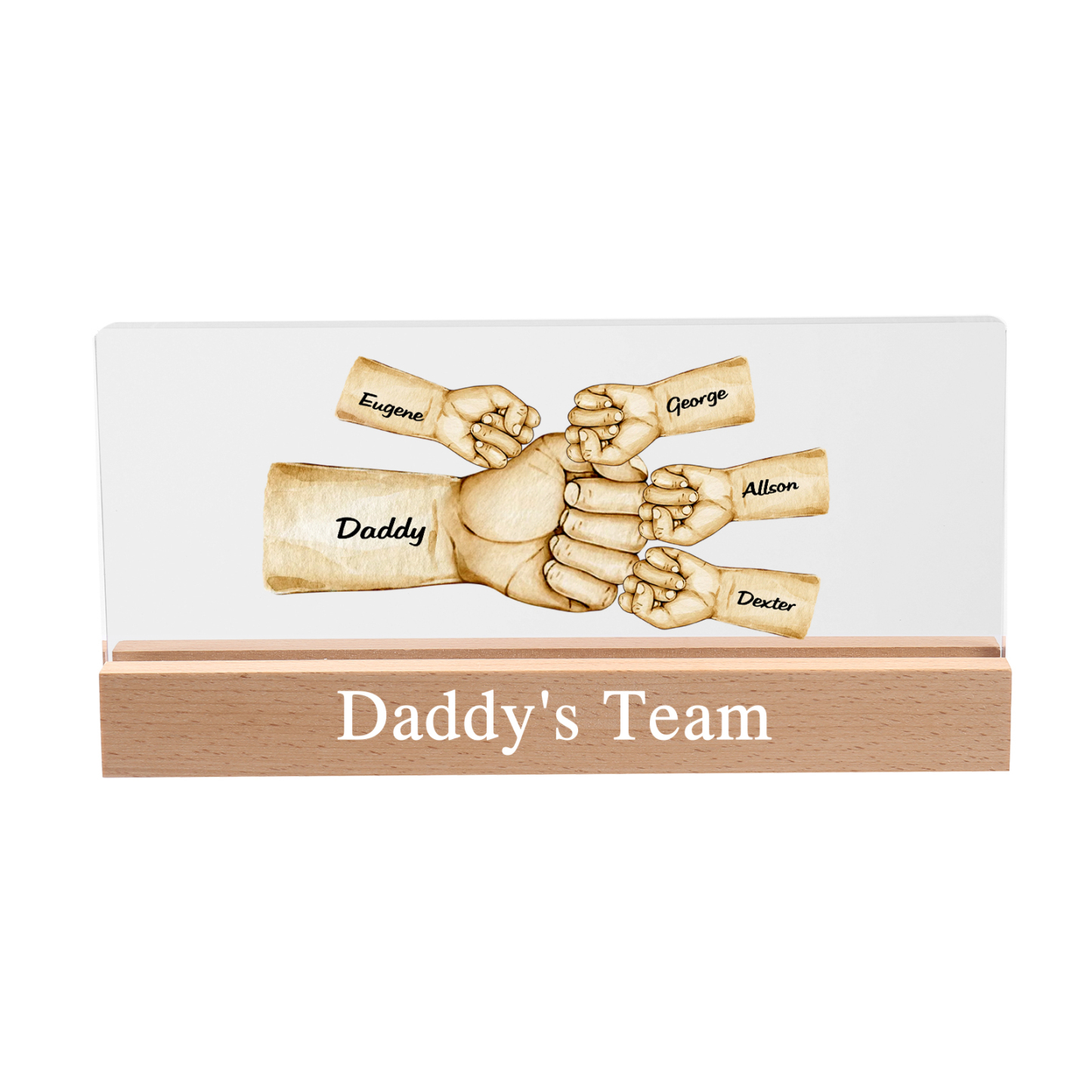 5 Names - Personalised Fist Bump Pattern Table Lamp Customized Text Father's Day Gift for Dad