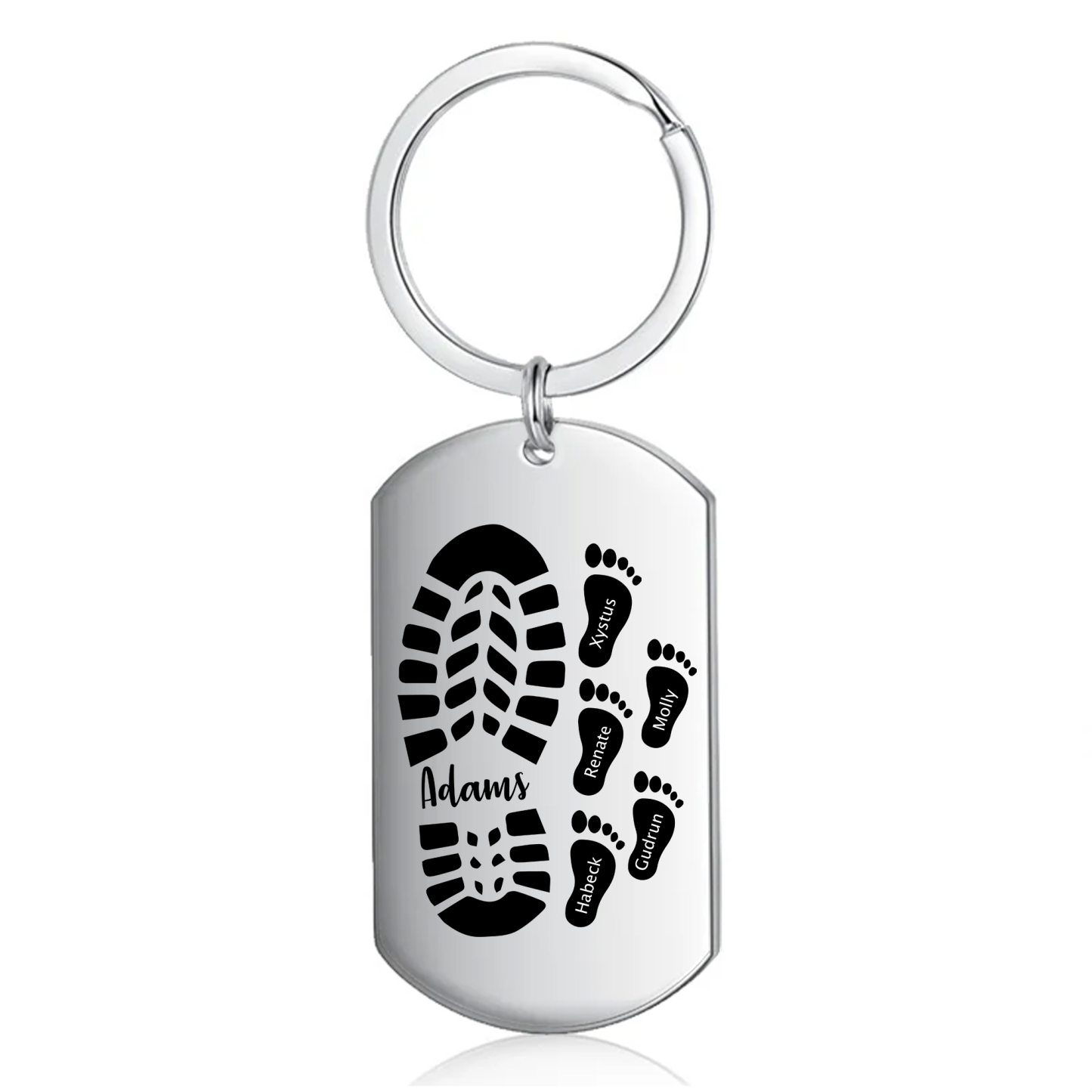 6 Names - Personalised Footprint Pattern Keyring Custom Named Father's Day Gift for Dad