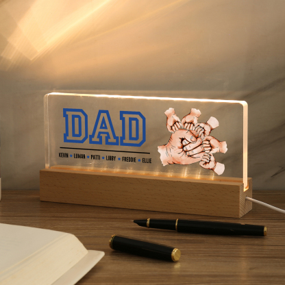 6 Names - Personalised Fist Bump Table Lamp - Dad's Dream Team - Father's Day Gift for Dad