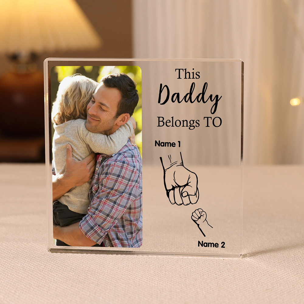 2 Names-Personalised Dad Photo Fist Acrylic Keepsake-Custom Text, Photo, and Names-Acrylic Plaque Home Decoration Gift for Dad/Grandad