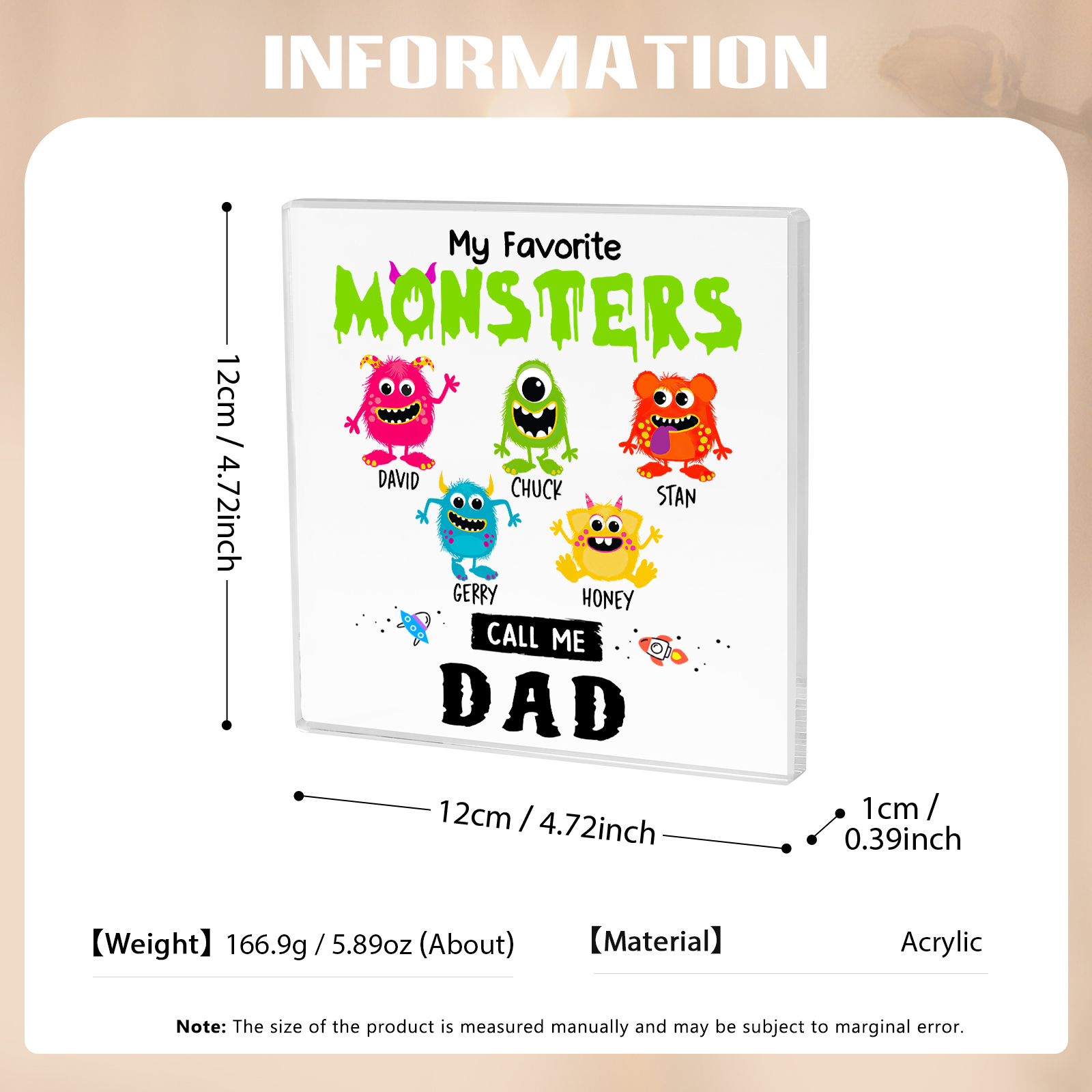 5 Names - Personalised Monster and Shit Style Custom Name Acrylic Ornament Father's Day Gift for Dad