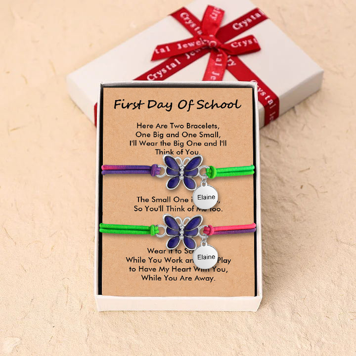 2 Pcs Personalized Name Color Changing Bracelets Cute Cartoon Animal Butterfly Stretch Bracelet Set Back to School Gift for Girls