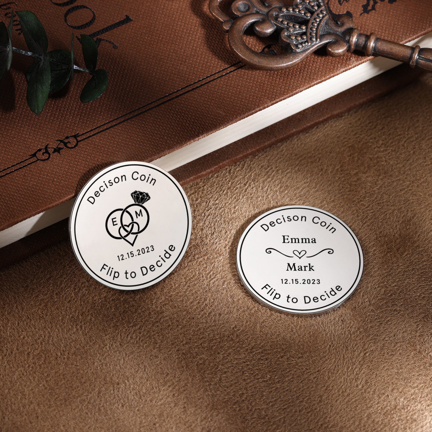 2 PCS Personalized Name Stainless Steel Couple Coin Custom Text And Date Special Gift
