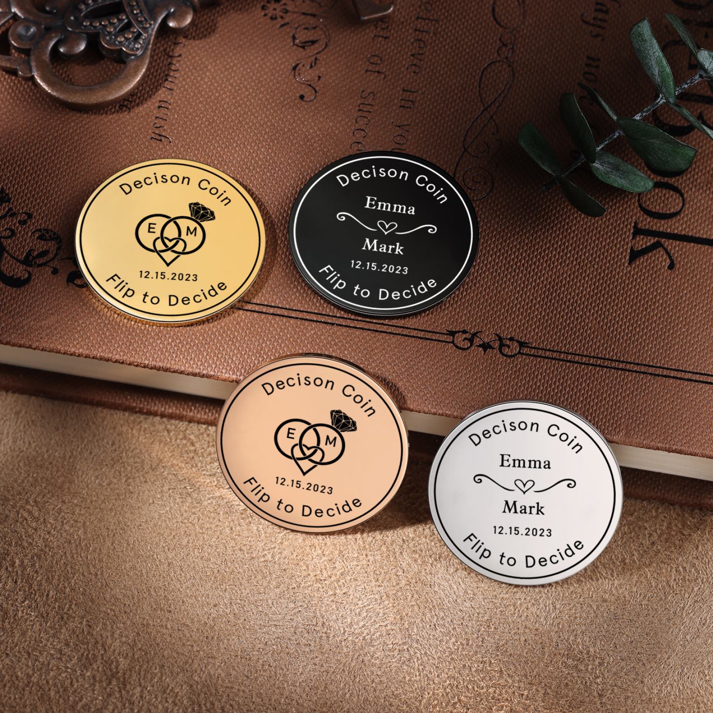 2 PCS Personalized Name Stainless Steel Couple Coin Custom Text And Date Special Gift