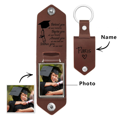 2024 Graduation Gifts - Personalised Name Flip Leather Keyring Customized Photo Keyring Gift for Her/Him