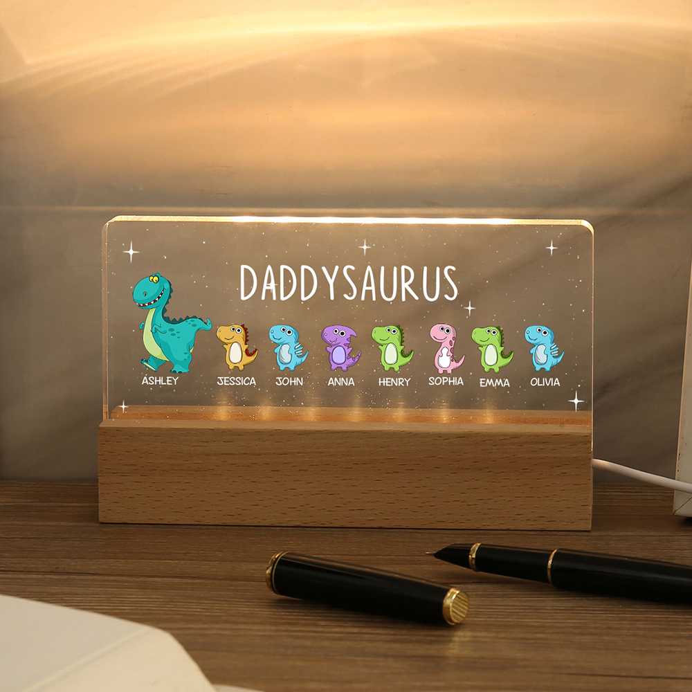 8 Names - Personalised Cute Dinosaur Pattern Beautiful Table Lamp Father's Day Gift for Dad