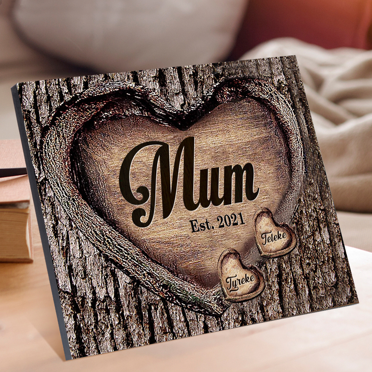 2 Names-Personalised Mum Wooden Ornament Custom Names Home Decoration  - Mother's Day Gift For Mum