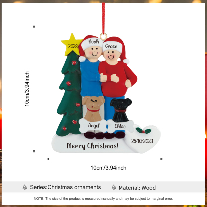 4 Names-Personalised Family Wooden Christmas Xmas Tree Decoration Ornament-Custom 4 Names And Dates Hanging Ornament Gifts For Family