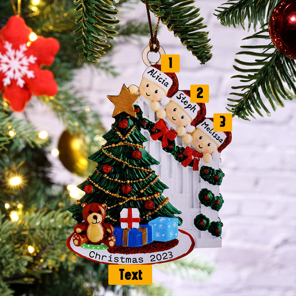 Personalised Peeking Family Christmas Hanging Ornament 2-9 Names