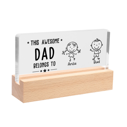 2 Names & Doll Gender - Personalised Lamp -This Awesome Dad  Belongs To - Father's Day Gift for Dad