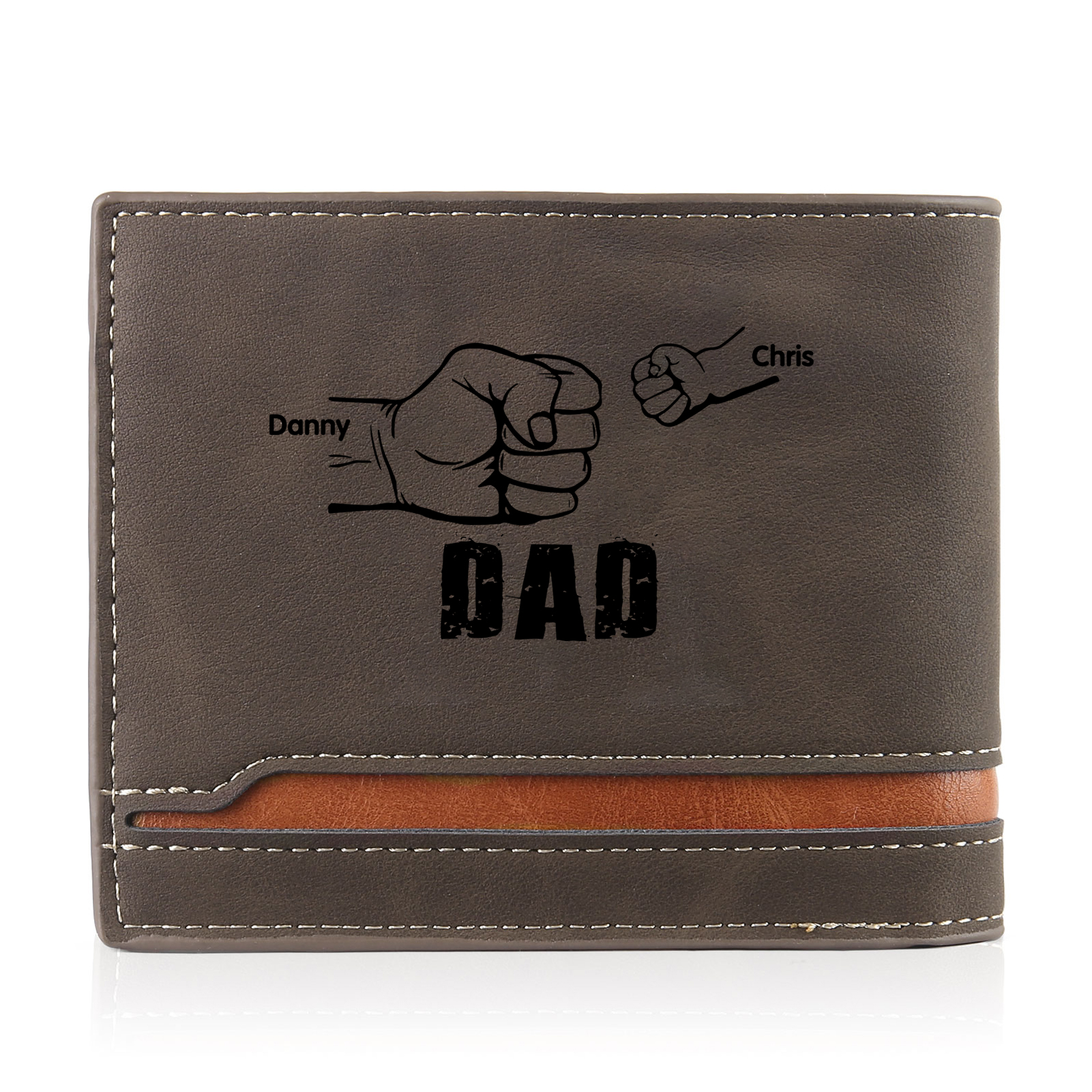 2 Names - Personalised Photo Custom Leather Men's Folding Wallet as a Father's Day Gift for Dad