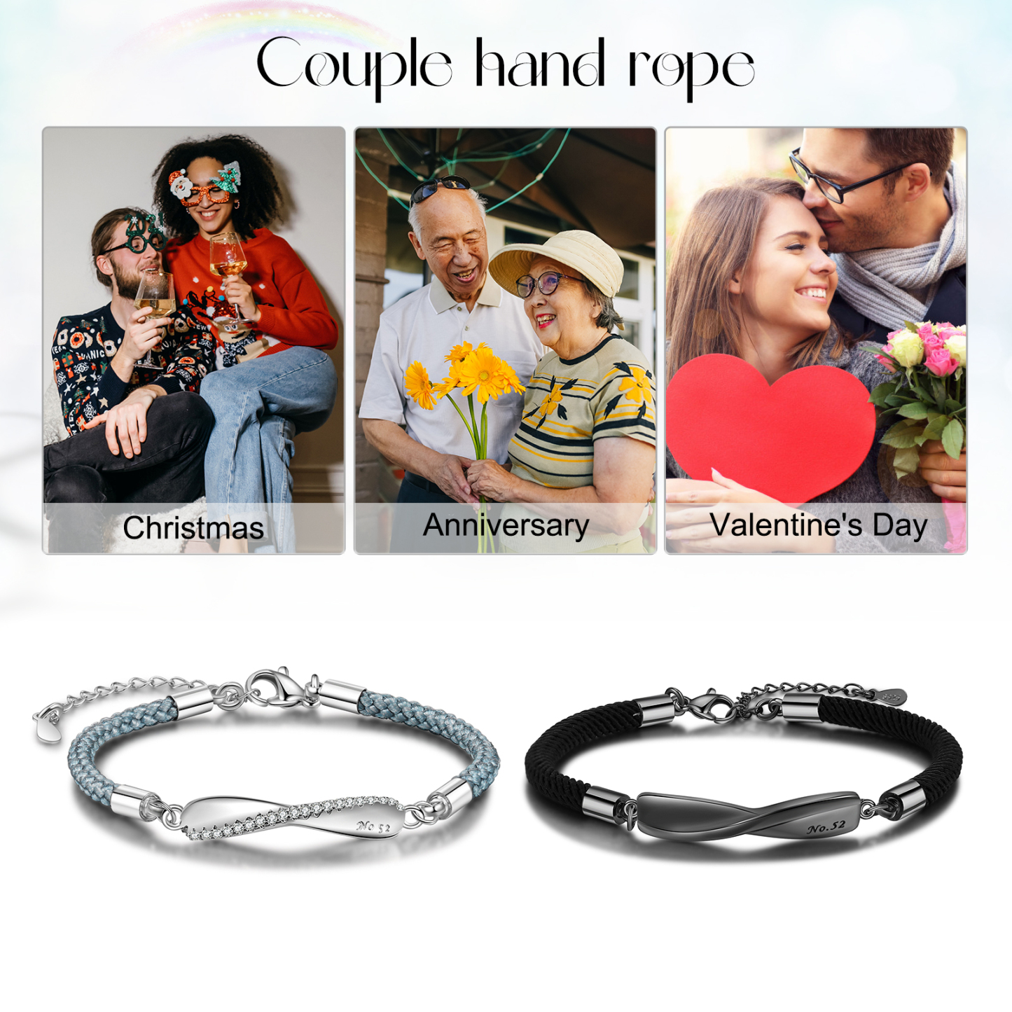 Valentine's Day Gifts Personalised Matching Braided Couple Bracelets for Couple
