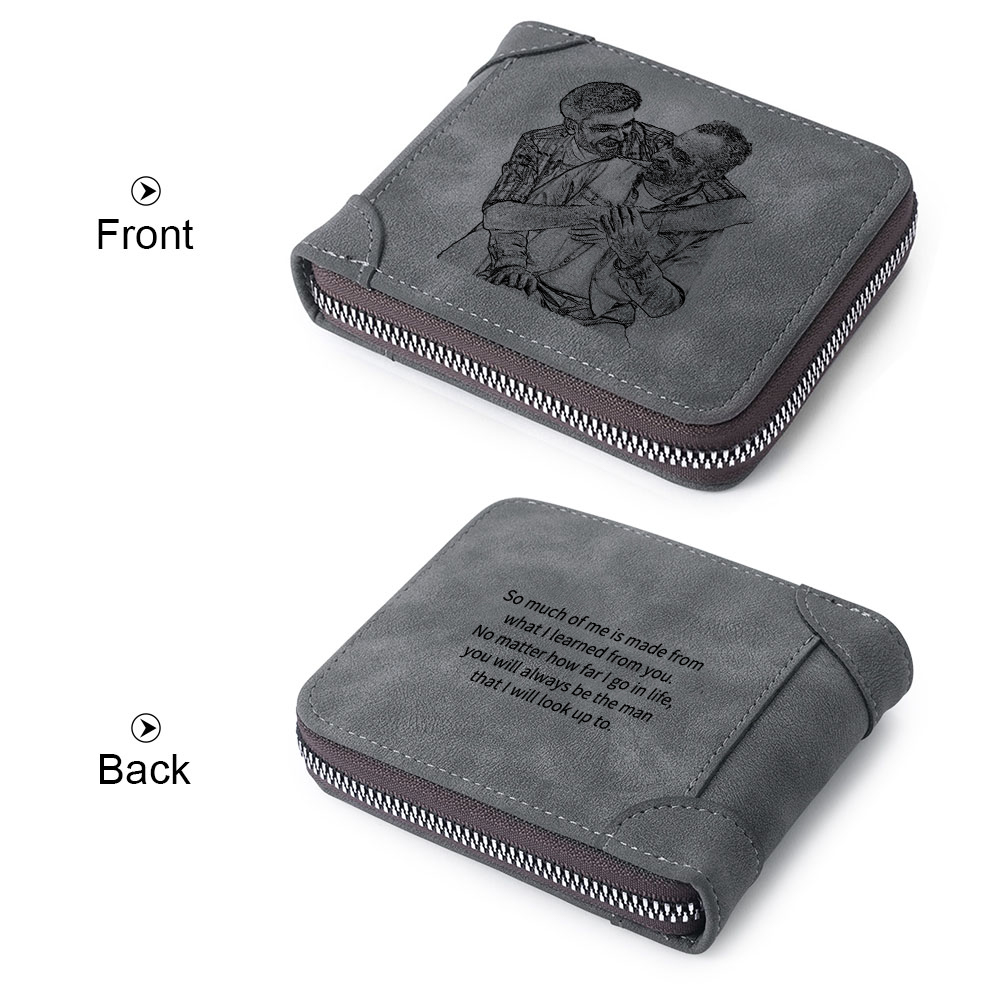Photo Personalised Leather Zipper Men's Wallet Custom Text Fold Wallet With Gift Box for Dad